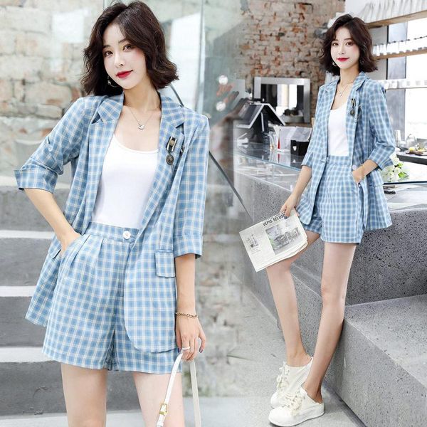women's tracksuits single button large size simple ladies plaid suits summer female half-sleeve blazer jacket and shorts casual two-pie, Gray
women's tracksuits single button large size simple ladies plaid suits summer female half-sleeve blazer jacket and shorts casual two-pie, Gray