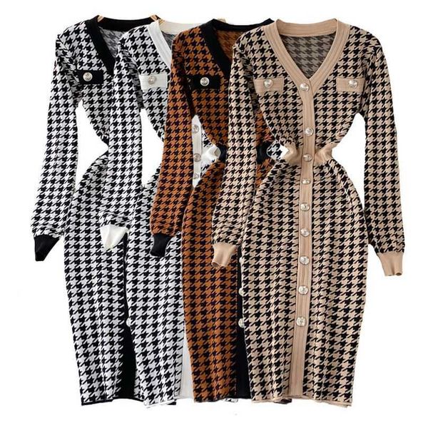 autumn elegant temperament v-neck hit color dress office lady single-breasted houndstooth knitted stretch dress women clothing 211206, Black;gray
autumn elegant temperament v-neck hit color dress office lady single-breasted houndstooth knitted stretch dress women clothing 211206, Black;gray