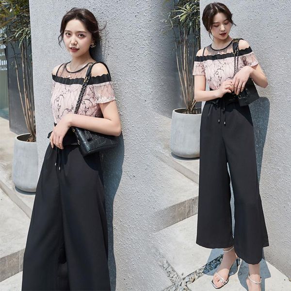 women's two piece pants 2021 summer women pieces suits lady short sleeve floral lace hollow shoulder shirt +wide leg trousers sets, White
women's two piece pants 2021 summer women pieces suits lady short sleeve floral lace hollow shoulder shirt +wide leg trousers sets, White