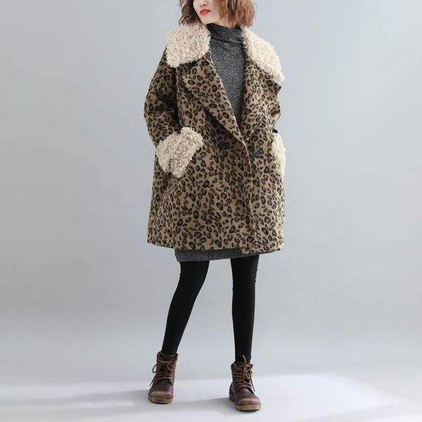 women's wool & blends 2021 winter fashion lambswool patchwork leopard woolen coats female turn-down collar casual style outerwear gx146, Black
women's wool & blends 2021 winter fashion lambswool patchwork leopard woolen coats female turn-down collar casual style outerwear gx146, Black