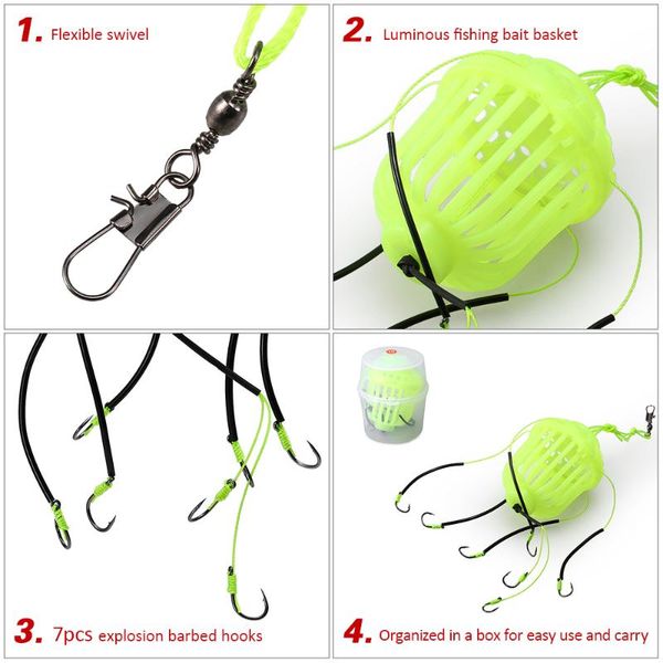 fishing hooks 7pcs/lot explosion carp with luminous bait basket cage weight
fishing hooks 7pcs/lot explosion carp with luminous bait basket cage weight