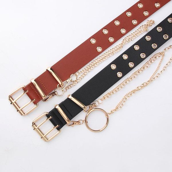 belts full hole chain belt women fashion harajuku adjustable double eyelet grommet metal buckle leather wide waistband for jeans, Black;brown
belts full hole chain belt women fashion harajuku adjustable double eyelet grommet metal buckle leather wide waistband for jeans, Black;brown