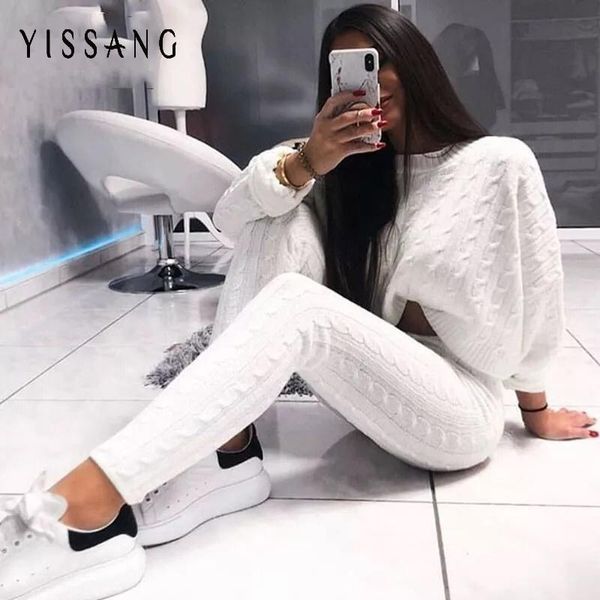 women's two piece pants yissang autumn sweater set women droped shoulder cable long sleeve crop and winter knit suit tracksuit, White
women's two piece pants yissang autumn sweater set women droped shoulder cable long sleeve crop and winter knit suit tracksuit, White