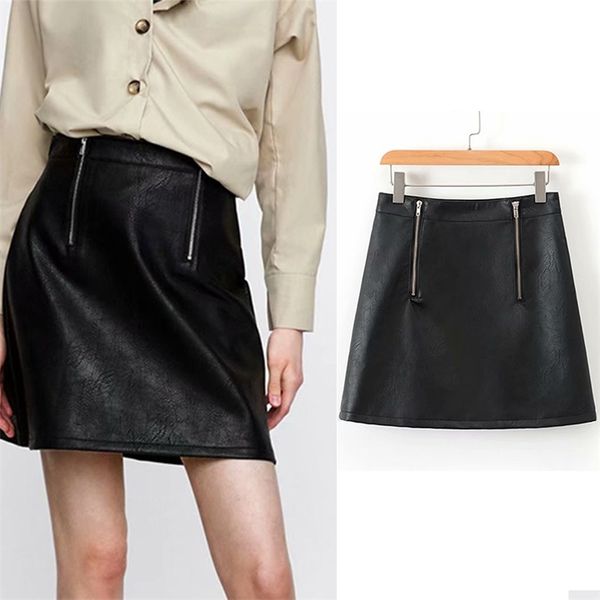 spring autumn pu faux leather mini skirt high waist vintage double zipper a-line chic umbrella 210422, Black
spring autumn pu faux leather mini skirt high waist vintage double zipper a-line chic umbrella 210422, Black