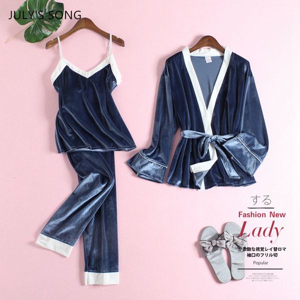 sleepwear winter veet pajamas set 3 pieces women warm white placket solid color belt simple sleepwear elegant nightgown suit lfaw yj57, Black;red 
sleepwear winter veet pajamas set 3 pieces women warm white placket solid color belt simple sleepwear elegant nightgown suit lfaw yj57, Black;red