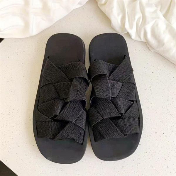 sandals summer wide elastic band slippers woman square toe weave modern flat with beach shoes, Black
sandals summer wide elastic band slippers woman square toe weave modern flat with beach shoes, Black