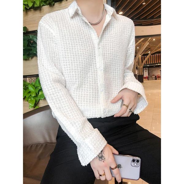 men's casual shirts 2021 shirt simple mesh lace long sleeve loose male streetwear vintage fashion black white dress man, White;black
men's casual shirts 2021 shirt simple mesh lace long sleeve loose male streetwear vintage fashion black white dress man, White;black