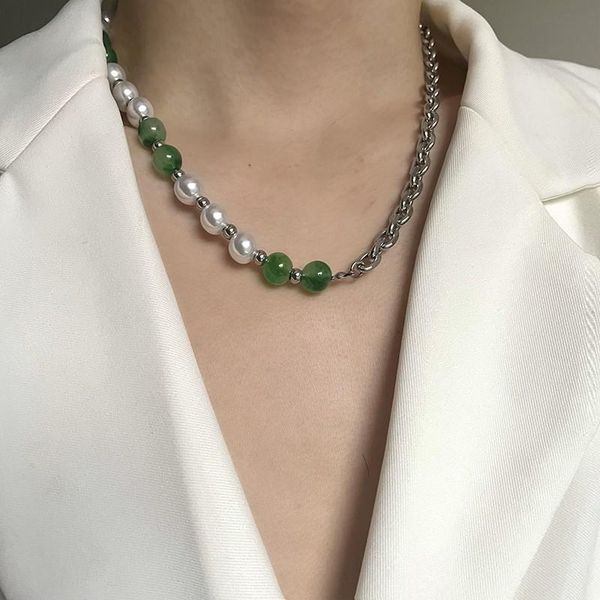 chains artificial green jade patchwork hip necklace stainless steel stitching for men women fashion jewelry unisex, Silver
chains artificial green jade patchwork hip necklace stainless steel stitching for men women fashion jewelry unisex, Silver