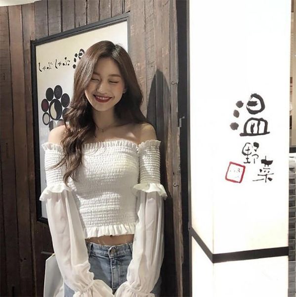 women's blouses & shirts kpop korean celebrity streetwear one word collar strapless chiffon shirt harajuku women blouse female, White
women's blouses & shirts kpop korean celebrity streetwear one word collar strapless chiffon shirt harajuku women blouse female, White