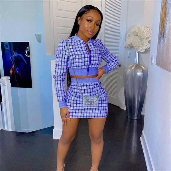 chronstyle2 pieces set women tracksuits long sleeve zip up jackets bodycon high waist mini skirts plaid print elegant fall autumn, Gray
chronstyle2 pieces set women tracksuits long sleeve zip up jackets bodycon high waist mini skirts plaid print elegant fall autumn, Gray
