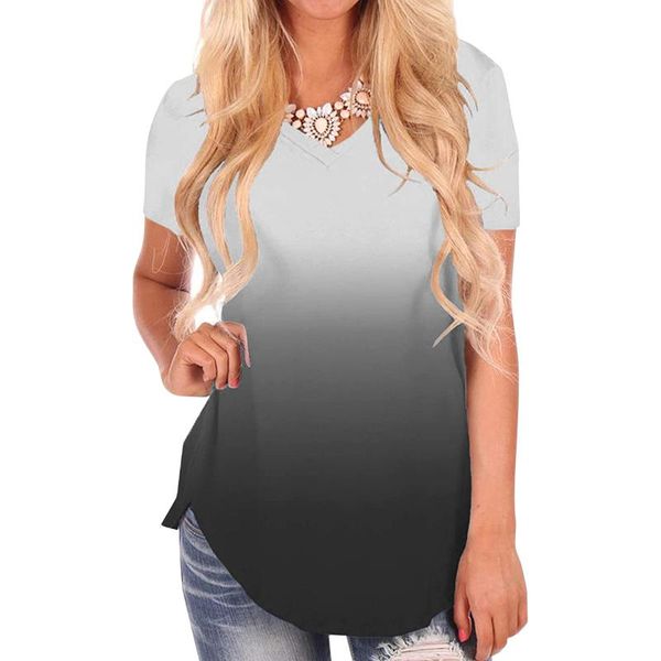 women's t-shirt fashionable gradient colour short sleeve v-neck loose casual summer plus size camisas mujer #p1, White
women's t-shirt fashionable gradient colour short sleeve v-neck loose casual summer plus size camisas mujer #p1, White