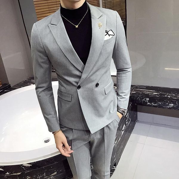 men's suits & blazers 2 pcs set jacket pants / 2021 fashion casual boutique double breasted slim pure color groom wedding suit trousers, White;black
men's suits & blazers 2 pcs set jacket pants / 2021 fashion casual boutique double breasted slim pure color groom wedding suit trousers, White;black