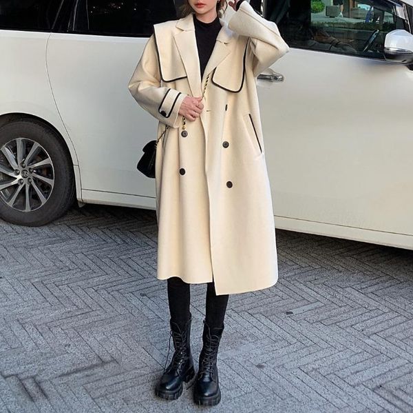 women's wool & blends autumn winter korean style lazy loose temperament lapel woolen coat all-matching long-sleeved female, Black
women's wool & blends autumn winter korean style lazy loose temperament lapel woolen coat all-matching long-sleeved female, Black
