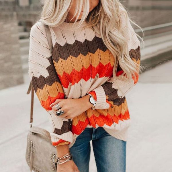 women's sweaters casual striped color matching sweater for autumn and winter 2021, White;black
women's sweaters casual striped color matching sweater for autumn and winter 2021, White;black