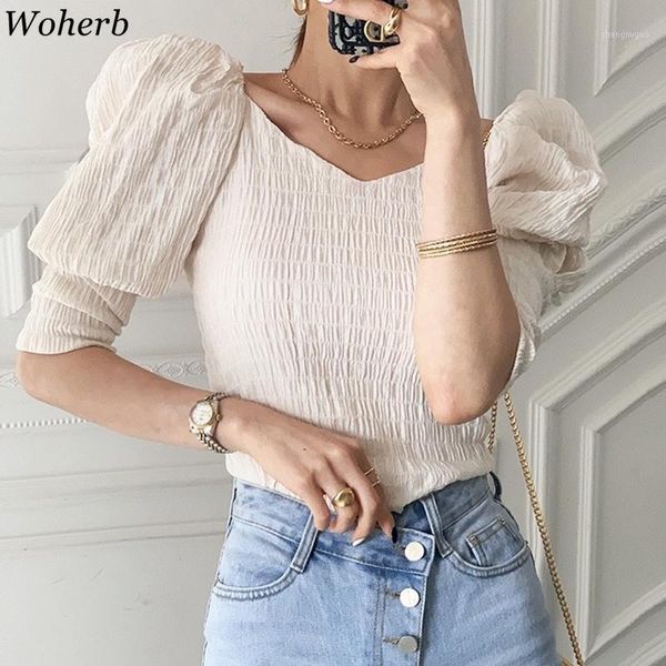 women's blouses & shirts woherb korean pleated v-neck women blouse chic slim short blusas shirt summer 2021 fashion elegant all match l, White
women's blouses & shirts woherb korean pleated v-neck women blouse chic slim short blusas shirt summer 2021 fashion elegant all match l, White
