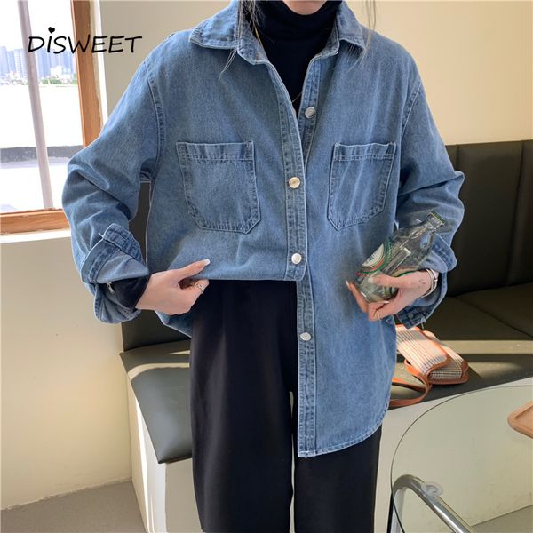 sweaters solid lapel denim woman simple long-sleeved single-breasted loose women casual pocket slim women's shirt, White;black
sweaters solid lapel denim woman simple long-sleeved single-breasted loose women casual pocket slim women's shirt, White;black