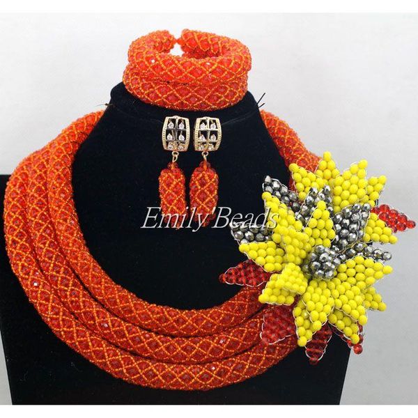 earrings & necklace trendy nigerian wedding statement jewelry set orange handmade flowers african beads aij994, Silver 
earrings & necklace trendy nigerian wedding statement jewelry set orange handmade flowers african beads aij994, Silver