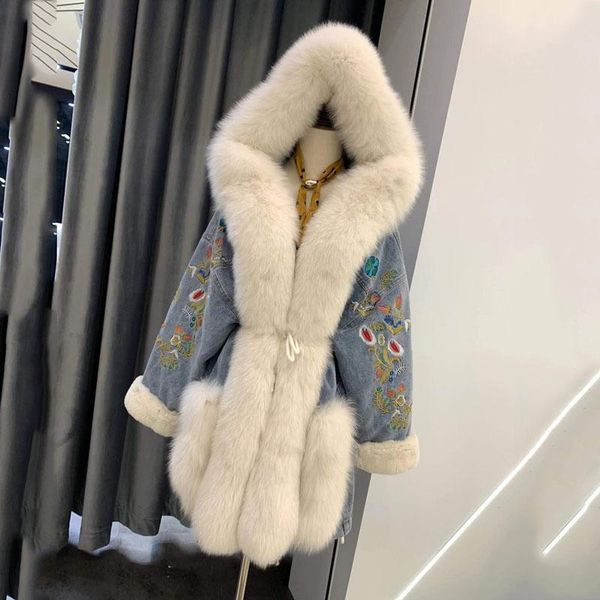 women's fur & faux jeans wear coat women winter thick warm 2021 fashion real jacket denim hooded oversized collar plus size outerwear, Black
women's fur & faux jeans wear coat women winter thick warm 2021 fashion real jacket denim hooded oversized collar plus size outerwear, Black
