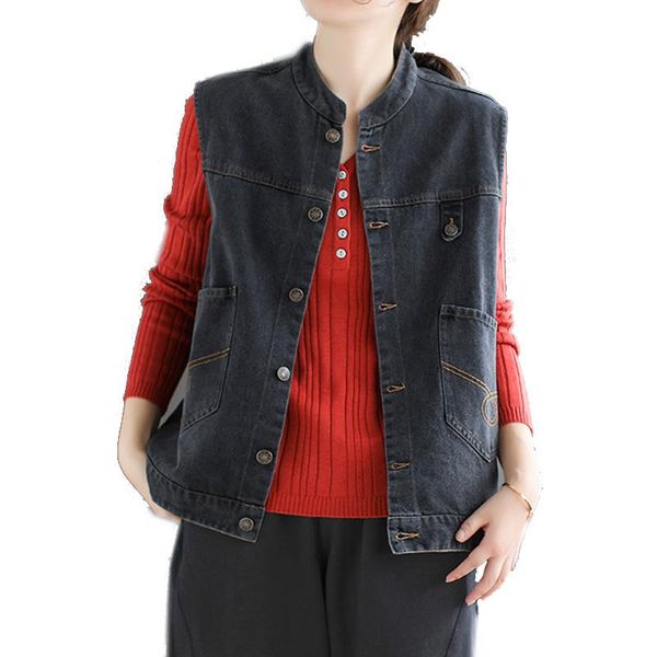 women's vests women denim vest outwear sleeveless jacket solid big loose patched pockets bleached casual retro vintage a11231403, Black;white
women's vests women denim vest outwear sleeveless jacket solid big loose patched pockets bleached casual retro vintage a11231403, Black;white