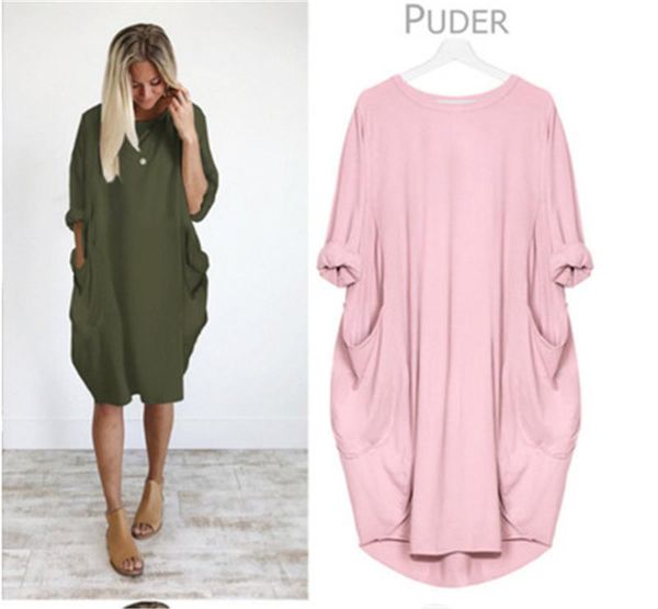 womens casual loose dresses fashion trend pocket long sleeve short skirts designer female summer solid colors round neck large size dress, Black;gray
womens casual loose dresses fashion trend pocket long sleeve short skirts designer female summer solid colors round neck large size dress, Black;gray