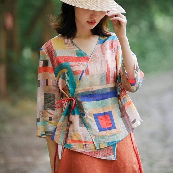 t shirts summer arts style women 3/4 sleeve lacing loose shirts vintage print v-neck cotton linen blouses plus size femme blusen m28 eg17, White
t shirts summer arts style women 3/4 sleeve lacing loose shirts vintage print v-neck cotton linen blouses plus size femme blusen m28 eg17, White