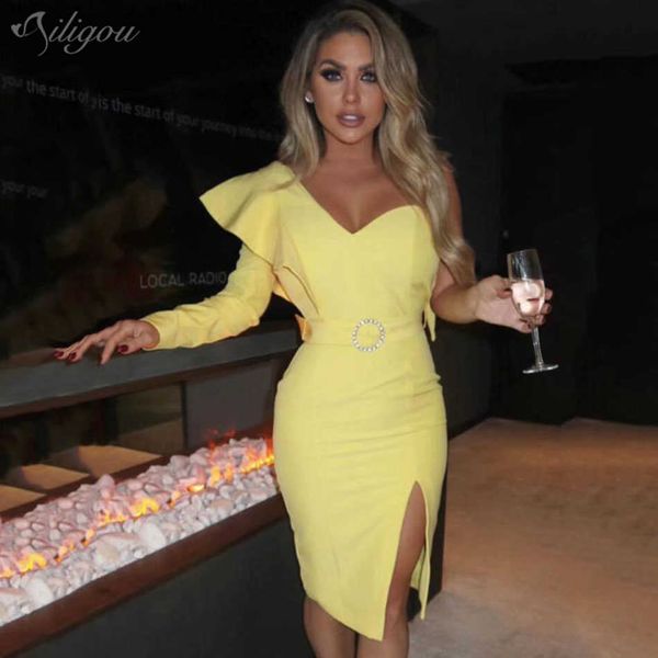 women's summer one-shoulder split yellow ruffled mini bodycon bandage dress elegant club party vestidos 210527, Black;gray
women's summer one-shoulder split yellow ruffled mini bodycon bandage dress elegant club party vestidos 210527, Black;gray