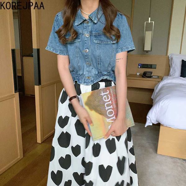 korejpaa women dress sets korea chic summer retro lapel pocket single-breasted denim jacket and high waist love skirt suit 210526, White
korejpaa women dress sets korea chic summer retro lapel pocket single-breasted denim jacket and high waist love skirt suit 210526, White