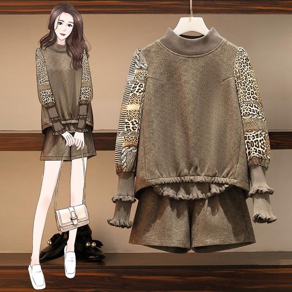 women's tracksuits fashion sweater 2 piece set women wide leg shorts suit autumn 2021 leopard stitching long sleeved pullover casual pa, Gray
women's tracksuits fashion sweater 2 piece set women wide leg shorts suit autumn 2021 leopard stitching long sleeved pullover casual pa, Gray