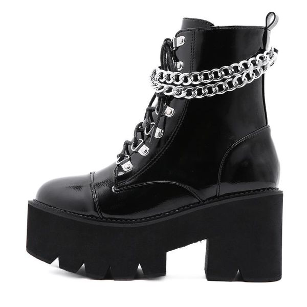 patent leather gothic black boots women heel chain chunky platform female punk style ankle zipper
patent leather gothic black boots women heel chain chunky platform female punk style ankle zipper