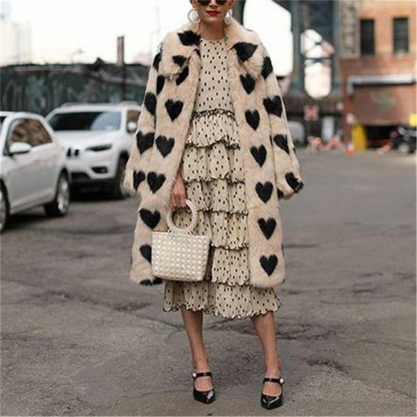 women's wool & blends winter women warm faux fur coat love pattern long turn down collar plush classic loose, Black
women's wool & blends winter women warm faux fur coat love pattern long turn down collar plush classic loose, Black