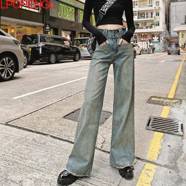 women's jeans autumn wide leg 2021 loose streetwear harajuku high waist mopping denim clothes vintage mom water pants, Blue
women's jeans autumn wide leg 2021 loose streetwear harajuku high waist mopping denim clothes vintage mom water pants, Blue
