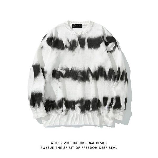 men cacual sweater retro tie dye spray painting socket fashional hip hop hole style, White;black
men cacual sweater retro tie dye spray painting socket fashional hip hop hole style, White;black
