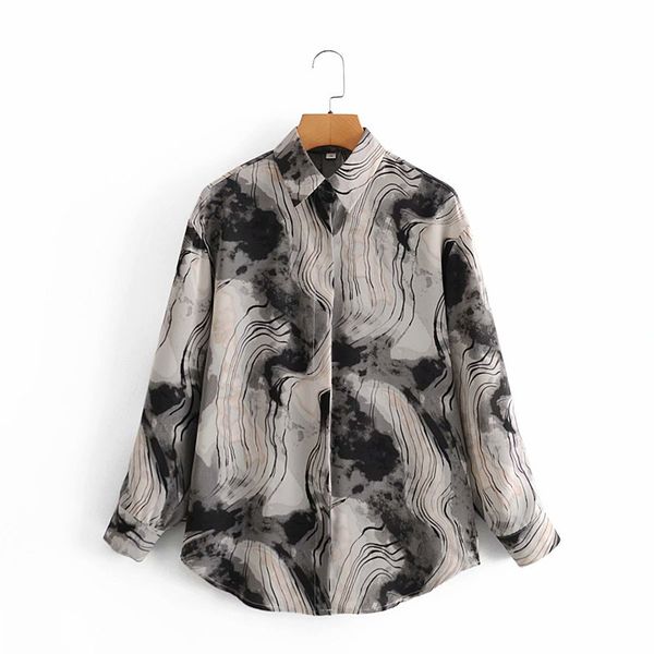 2021 new fashion women's simple casual ink printing lapel loose shirt size xs-l, White
2021 new fashion women's simple casual ink printing lapel loose shirt size xs-l, White