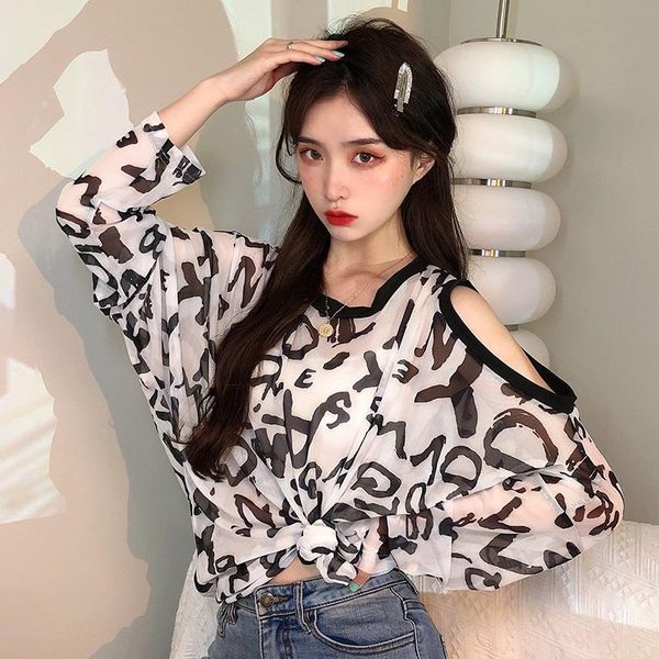 women's t-shirt sun protect women off shoulder o neck tshirt transparent lady thin t shirt letter print long sleeve black white street
women's t-shirt sun protect women off shoulder o neck tshirt transparent lady thin t shirt letter print long sleeve black white street