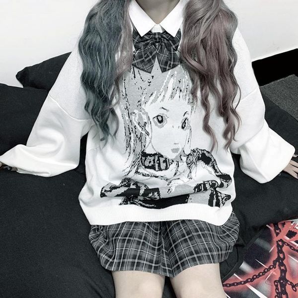autumn sweater women college style cartoon anime loose round neck knitted pullover sweet women's sweaters, White;black
autumn sweater women college style cartoon anime loose round neck knitted pullover sweet women's sweaters, White;black