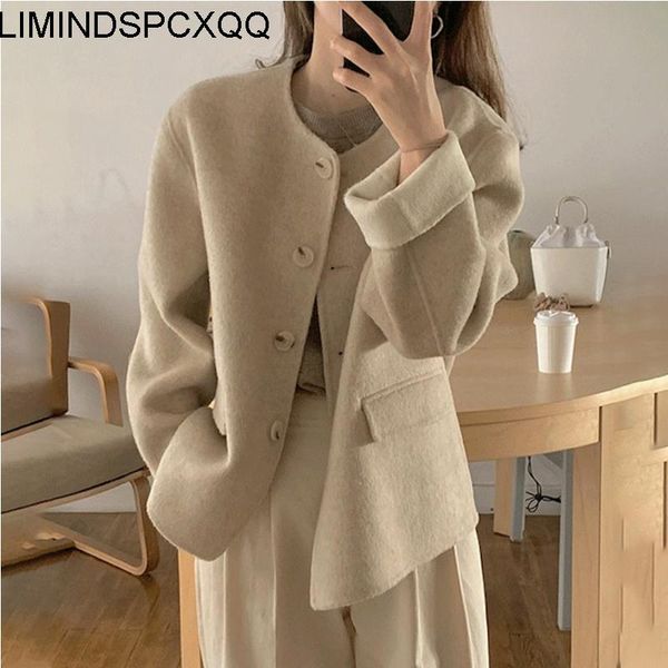 women's wool & blends coat autumn round neck single-breasted casual loose wide-waisted solid color long-sleeved seaming woolen jac, Black
women's wool & blends coat autumn round neck single-breasted casual loose wide-waisted solid color long-sleeved seaming woolen jac, Black