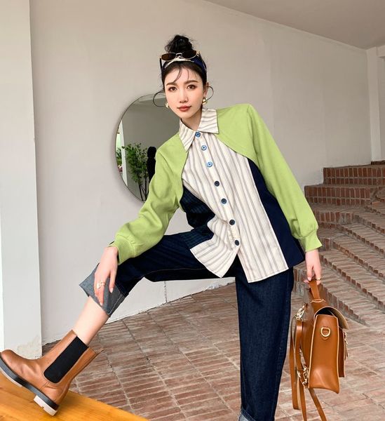 women's polos french retro fake two-piece design niche striped shirt square collar spring chic mtfb, White
women's polos french retro fake two-piece design niche striped shirt square collar spring chic mtfb, White