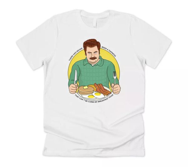 ron swanson breakfast t-shirt tee funny parks and rec recreation show cool gift, White;black
ron swanson breakfast t-shirt tee funny parks and rec recreation show cool gift, White;black