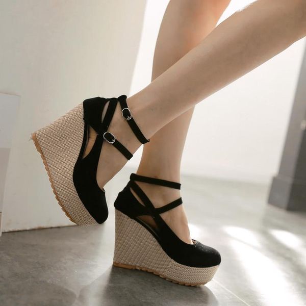 dress shoes womens platform wedge high heel pumps cross-straps belt buckle flock round toe bridal casual 3colors c462, Black
dress shoes womens platform wedge high heel pumps cross-straps belt buckle flock round toe bridal casual 3colors c462, Black