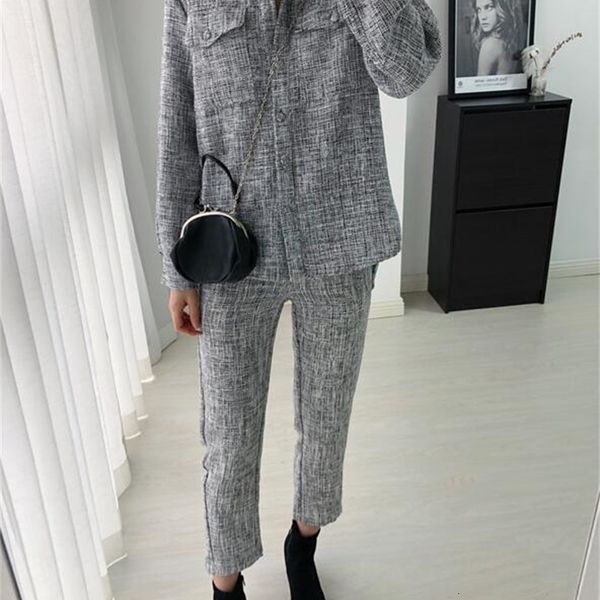 capri 2021 wild black / white tweed curved casual cropped long pants poa5