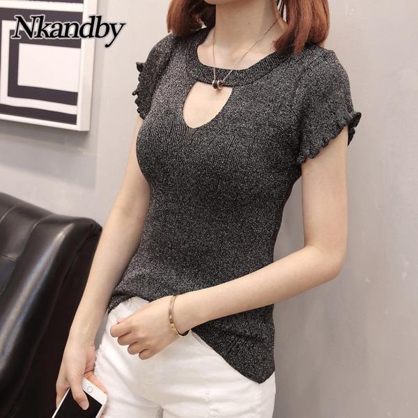 nkandby large size bright silk tshirt for women summer v-neck knitted skinny t shirt short sleeve ruffles korean women's t-shirt, White
nkandby large size bright silk tshirt for women summer v-neck knitted skinny t shirt short sleeve ruffles korean women's t-shirt, White
