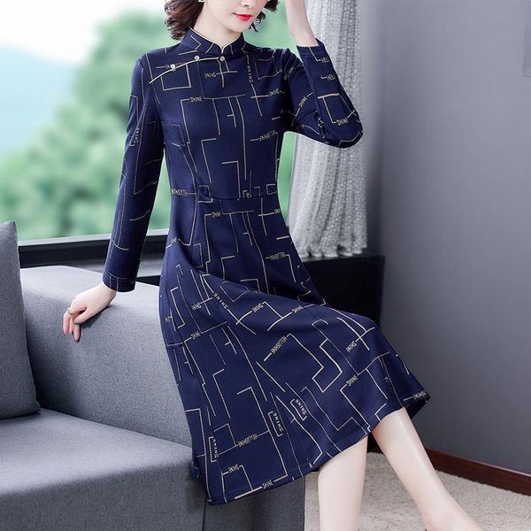 casual dresses autumn chinese style print knitting cotton dress 2021 spring vintage beach midi women elegant bodycon party vestido, Black;gray 
casual dresses autumn chinese style print knitting cotton dress 2021 spring vintage beach midi women elegant bodycon party vestido, Black;gray
