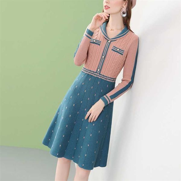 patchwork women spring autumn knitted dresses peter pan collar twist a-line elegant french for sweater 211110, Black;gray
patchwork women spring autumn knitted dresses peter pan collar twist a-line elegant french for sweater 211110, Black;gray