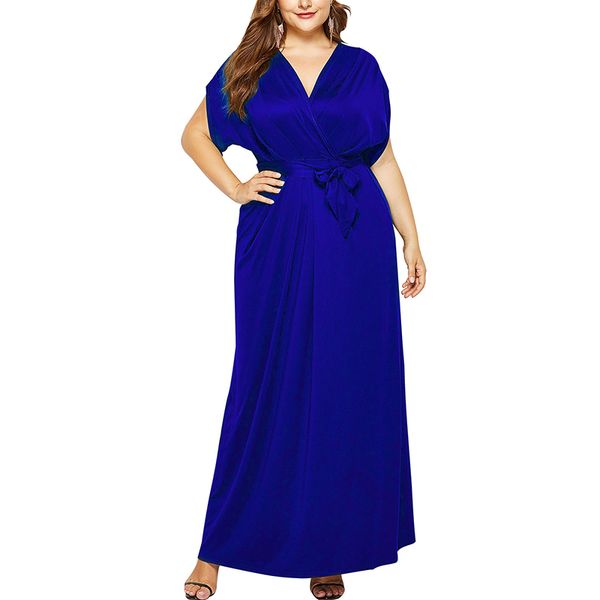 new women's dress large size solid color v-neck loose big swing irregular bat sleeves, Black
new women's dress large size solid color v-neck loose big swing irregular bat sleeves, Black