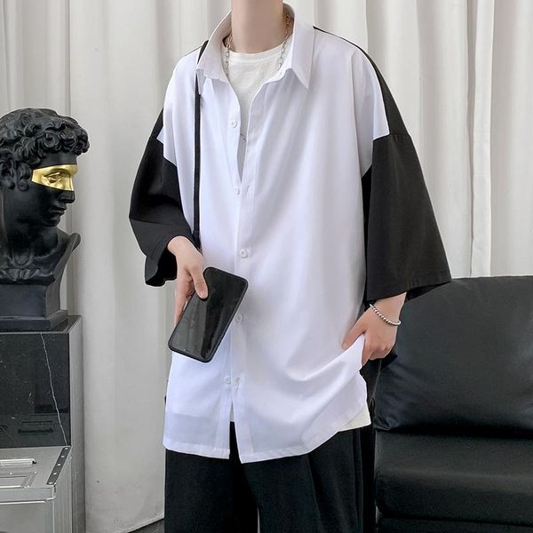 men's casual shirts summer patchwork mens high street shirt short lapel sleeve blue grey/black/white big size hawaii men thin beach 3xl, White;black
men's casual shirts summer patchwork mens high street shirt short lapel sleeve blue grey/black/white big size hawaii men thin beach 3xl, White;black