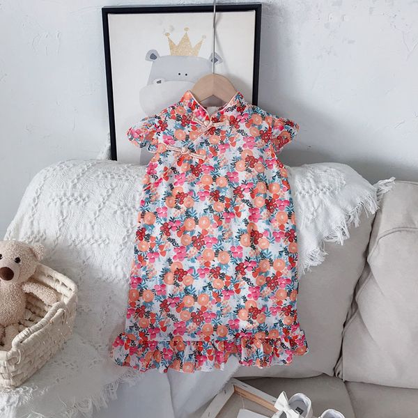 sweet girl dress fashion sleeveless floral retro children summer chinese style cheongsam 210515, Red;yellow
sweet girl dress fashion sleeveless floral retro children summer chinese style cheongsam 210515, Red;yellow