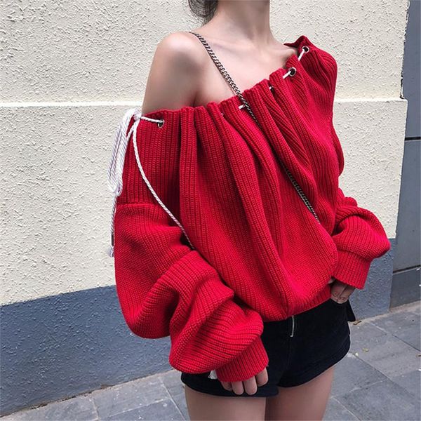 women's sweaters women 2021 autumn korean fashion slash neck red sweater long sleeve loose casual puuover strapless two-wear knitw, White;black
women's sweaters women 2021 autumn korean fashion slash neck red sweater long sleeve loose casual puuover strapless two-wear knitw, White;black