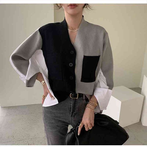 korean style fashion patchwork womens sweater chic brief autumn basic knitted women v-neck cardigans color-hit sweaters, White;black
korean style fashion patchwork womens sweater chic brief autumn basic knitted women v-neck cardigans color-hit sweaters, White;black