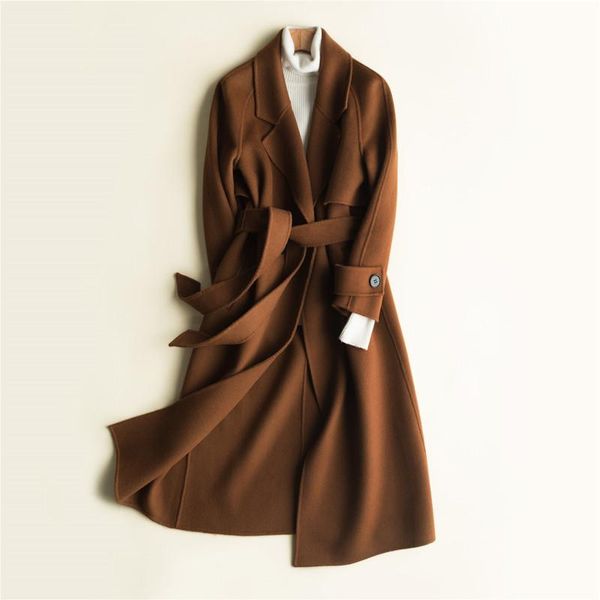 women's wool & blends autumn winter long double sided jacket women vintage belt woolen coat large size slim outerwear female, Black
women's wool & blends autumn winter long double sided jacket women vintage belt woolen coat large size slim outerwear female, Black