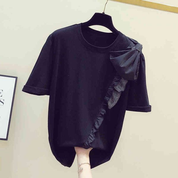 tee fashion black women summer ruffles bow tie round collar short-sleeved t-shirt women's shirt, White
tee fashion black women summer ruffles bow tie round collar short-sleeved t-shirt women's shirt, White